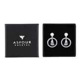Asfour Crystal Stud Earrings With Circle & Foot Design In 925 Sterling Silver-ED0130